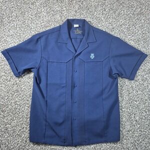 Vintage Cuban Casual Ilona Executive Button Up 1970's Men's L Blue Polyester